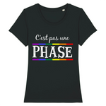 T-shirt LGBT coupe féminine parfait pour le coming-out car il y a écrit "c'est pas une phase" de façon a faire passer le message ! le veêtement est de couleur noir