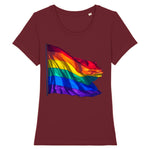 t-shirt avec un drapeau arc-en-ciel en 3d imprimé au centre de couleur bordeaux