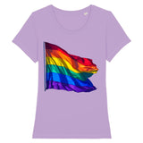 t-shirt avec un drapeau arc-en-ciel en 3d imprimé au centre de couleur lavande