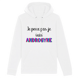 Optez pour l'intemporel avec ce sweat à capuche blanc "Je peux pas, je suis Androgyne" de PrideAvenue.fr. Avec son design minimaliste et épuré, ce sweat blanc attire tous les regards et met parfaitement en valeur le message de fierté et d’authenticité. Parfait pour tous les styles et facile à combiner avec n’importe quel look, ce modèle en blanc est idéal pour celles et ceux qui aiment afficher leur identité avec élégance et simplicité.