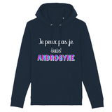 Craquez pour le confort et le style du sweat à capuche bleu marine "Je peux pas, je suis Androgyne" de PrideAvenue.fr. Cette teinte classique apporte une note de douceur et d'élégance, tout en mettant en avant un message LGBTQ+ fièrement assumé. Sa couleur polyvalente et sa coupe unisexe en font un choix idéal pour toutes les saisons. Affirmez-vous avec ce modèle bleu marine, parfait pour les personnes qui apprécient la subtilité avec un message impactant.