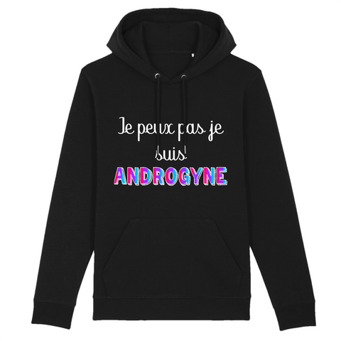 Affirmez votre style avec ce sweat à capuche noir "Je peux pas, je suis Androgyne" signé PrideAvenue.fr. Avec sa coupe unisexe et son design moderne, ce sweat noir ajoute une touche élégante et minimaliste à votre garde-robe tout en portant un message de fierté et d'affirmation de soi. Idéal pour les looks quotidiens et facile à assortir, ce modèle noir reste sobre tout en étant audacieux. Parfait pour celles et ceux qui aiment l’élégance en noir, avec un message fort et revendicateur.