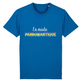 T-shirt LGBT de PrideAvenue au style urbain et cool ! il est imprimé le slogan : En Mode Panromantique ! il est de couleur Bleu