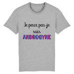 Pour un style sobre et moderne, choisissez le t-shirt gris « Je peux pas, je suis Androgyne » de PrideAvenue.fr. Ce basique intemporel convient à tous et à toutes, et affiche un message fort avec discrétion et sophistication.