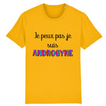 Affichez votre authenticité avec le t-shirt jaune « Je peux pas, je suis Androgyne ». Sa couleur lumineuse et audacieuse illumine votre style tout en portant un message inclusif et puissant, parfait pour la saison estivale ou pour un look qui attire l’attention.