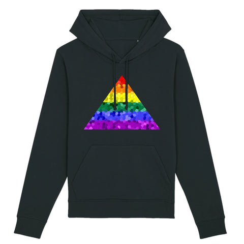 La pyramide de Maslow enfin imprimé sur un sweat à capuche. Imprimé en Arc-en-ciel. celle-ci contient une sixième section pour faire sens avec la communauté LGBT. le sweat a capuche est de couleur noir