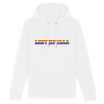 Le sweat à capuche de PrideAvenue.fr parfait pour éxpliqué aux gens ce que veut dire : LGBTQIP2SAA. le sweat à capuche est de couleur Blanc