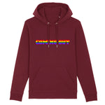 Le sweat à capuche de prideavenue.fr avec écrit dessus aux couleurs de l'arc en ciel : COMING OUT ! parfait pour aider a faire un coming-out. le sweat est de couleur bordeaux