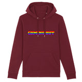 Le sweat à capuche de prideavenue.fr avec écrit dessus aux couleurs de l'arc en ciel : COMING OUT ! parfait pour aider a faire un coming-out. le sweat est de couleur bordeaux