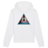 le symbole des illuminati au couleur trans de la communauté LGBT imprimé sur un sweat à capuche de couleur blanc
