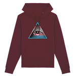 le symbole des illuminati au couleur trans de la communauté LGBT imprimé sur un sweat à capuche de couleur bordeaux