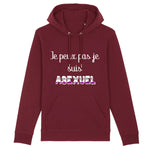 PrideAvenue présente le nouveau sweat a capuche unisexe LGBTQIAP+ avec écrit dessus : Je peux pas je suis Asexuel. Il est de la couleur Bordeaux 