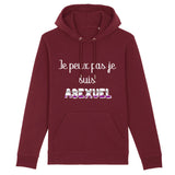 PrideAvenue présente le nouveau sweat a capuche unisexe LGBTQIAP+ avec écrit dessus : Je peux pas je suis Asexuel. Il est de la couleur Bordeaux 