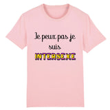 t-shirt lgbt de couleur rose avec écrit dessus : je peux pas je suis intersexe ! . parfait pour les pride et marches des fierté