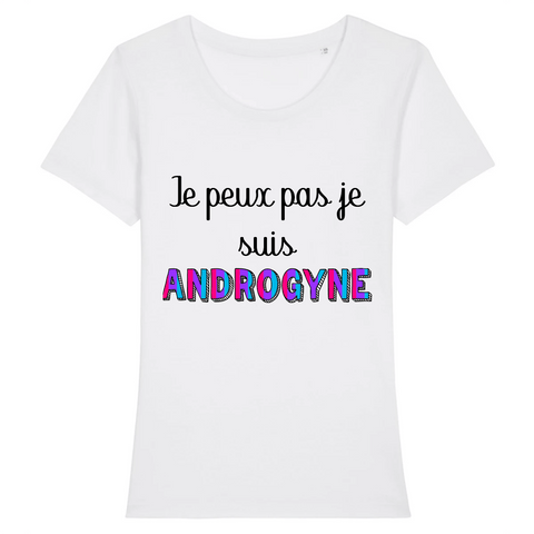 Optez pour l’authenticité avec le t-shirt blanc Je peux pas, je suis Androgyne. Un design épuré qui fait ressortir le message, idéal pour un look frais et assumé.