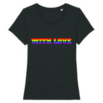 Le t-shirt de PrideAvenue à la coupe raffinée parfait pour envoyer un message d'amour ! il est imprimé de WITH LOVE aux couleurs de l'arc-en-ciel ! le T-shirt LGBTQI est de couleur Noir