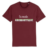 Le t-shirt de PrideAvenue au style urbain hyper délire car il y a écrit sur le devant : En Mode Aromantique ! Le T-shirt de haute qualité est de couleur Bordeaux