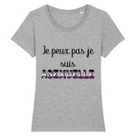 un t-shirt parfait pour les prides et plus encore ! idéal pour une silhouette raffinée, ce vêtement de la marque PrideAvenue vous ira a ravir. il y a imprimé dessus le message suivant : Je Peux Pas Je Suis ASEXUELLE avec les couleur qui correspond bien. le t-shirt est de couleur Gris