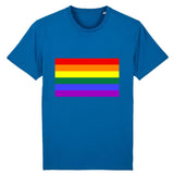 t-shirt avec un drapeau arc en ciel au centre de couleur bleu