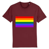 t-shirt avec un drapeau arc en ciel au centre de couleur bordeaux