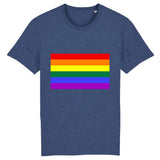 t-shirt avec un drapeau arc en ciel au centre de couleur indigo