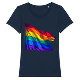 t-shirt avec un drapeau arc-en-ciel en 3d imprimé au centre de couleur marine