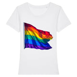 t-shirt avec un drapeau arc-en-ciel en 3d imprimé au centre de couleur blanc