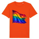 drapeau LGBT en impression 3d sur un t-shirt de couleur orange