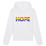 sweat à capuche de la marque PrideAvenue.fr. le sweat est de haute qualité et il y a "HOPE3 qui signifie espoir imprimé sur le devant. ce sweat est blanc 