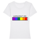 T-shirt Femme Lgbt Blanc Avec Une Barre De Chargement 99% Avec Les Couleurs Arc En Ciel.