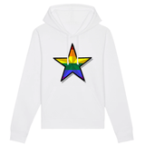 Sweat à capuche lgbt Super Star de prideavenue collection unisexe effet 3D couleurs arc-en-ciel blanc