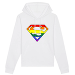 Sweat à capuche lgbtqiap+ superman et\ou supergirl avec les couleurs de arc-en-ciel PrideAvenue.fr de couleur blanc