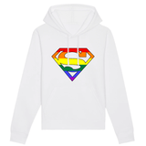 Sweat à capuche lgbtqiap+ superman et\ou supergirl avec les couleurs de arc-en-ciel PrideAvenue.fr de couleur blanc