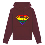 Sweat à capuche lgbtqiap+ superman et\ou supergirl avec les couleurs de arc-en-ciel PrideAvenue.fr de couleur bordeaux