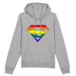 Sweat à capuche lgbtqiap+ superman et\ou supergirl avec les couleurs de arc-en-ciel PrideAvenue.fr de couleur gris