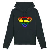 Sweat à capuche lgbtqiap+ superman et\ou supergirl avec les couleurs de arc-en-ciel PrideAvenue.fr de couleur noir