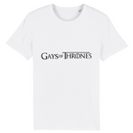 le tee shirt parfait pour ceux qui aime la série GOT pour game of thrones ! ce vêtement est fun car il y est écrit : GAY of thrones ! pour la blague ! le vêtement est de couleur blanc pure