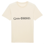 le tee shirt parfait pour ceux qui aime la série GOT pour game of thrones ! ce vêtement est fun car il y est écrit : GAY of thrones ! pour la blague ! le vêtement est de couleur coton bio