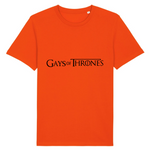 le tee shirt parfait pour ceux qui aime la série GOT pour game of thrones ! ce vêtement est fun car il y est écrit : GAY of thrones ! pour la blague ! le vêtement est de couleur orange