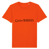 le tee shirt parfait pour ceux qui aime la série GOT pour game of thrones ! ce vêtement est fun car il y est écrit : GAY of thrones ! pour la blague ! le vêtement est de couleur orange