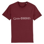le tee shirt parfait pour ceux qui aime la série GOT pour game of thrones ! ce vêtement est fun car il y est écrit : GAY of thrones ! pour la blague ! le vêtement est de couleur rouge bordeaux