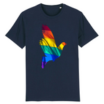 Tee shirt de la marque pride avenue avec une jolie colombe en couleurs du drapeau de la communauté LGBT ! 12 couleurs différentes pour les T-shirts. celui-ci est bleu marine