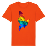 Tee shirt de la marque pride avenue avec une jolie colombe en couleurs du drapeau de la communauté LGBT ! 12 couleurs différentes pour les T-shirts. celui-ci est orange
