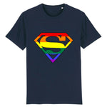 T-shirt lgbtqiap+ superman aux couleurs de l'arc-en-ciel de la marque PrideAvenue tee shirt couleur bleu marine