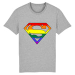 T-shirt lgbtqiap+ superman aux couleurs de l'arc-en-ciel de la marque PrideAvenue tee shirt couleur gris chiné de France métropolitaine du turffu 