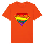T-shirt lgbtqiap+ superman aux couleurs de l'arc-en-ciel de la marque PrideAvenue tee shirt couleur orange ! prepares toi a te faire éplucher 