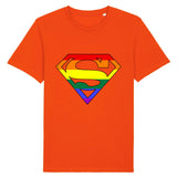 T-shirt lgbtqiap+ superman aux couleurs de l'arc-en-ciel de la marque PrideAvenue tee shirt couleur orange ! prepares toi a te faire éplucher 