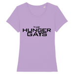 T-shirt LGBT the hunger gays avec l'écriture des films the hunger games ! le vêtement est de couleur violet lavande