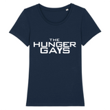 T-shirt LGBT the hunger gays avec l'écriture des films the hunger games ! le vêtement est de couleur bleu marine