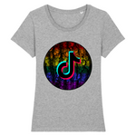 T-shirt LGBT coupe féminine de la collection Pride Avenue point F-R | Le logo Tiktok est en 3D et en néon. le vêtement est de couleur gris